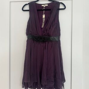 Ya Los Angeles Womens Evening Dress Large Purple Braided Belt Sheer Flowy Skirt